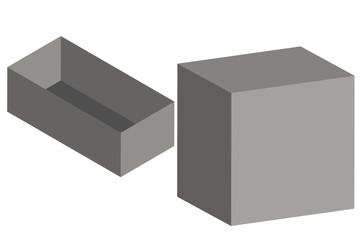 Cajas grises sobre fondo blanco.