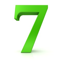 3d number 7 green sign rendering isolated on white background