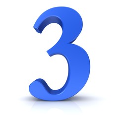 number 3 three blue 3d numbers rendering sign 3 icon isolated on white background