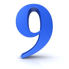 number 9 nine blue 3d numbers rendering sign 9 icon isolated on white background