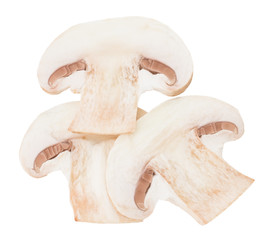 slices champignon mushrooms isolated on white background