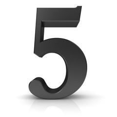 5 number five black 3d numeral fifth sign digit isolated