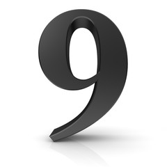 number 9 nine black 3d sign isolated on white background