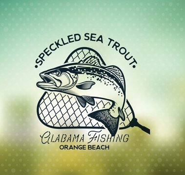 Vintage Sea Trout Fishing Emblems, Labels and Design Elements.