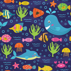 Naklejka na ściany i meble seamless pattern with marine animals - vector illustration, eps 