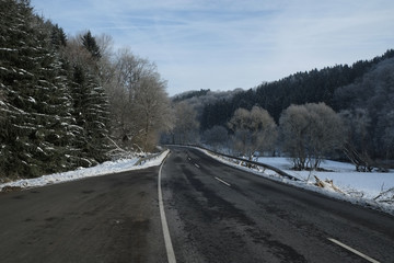 Luxembourg winter highway near Luxembourg city