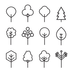 Set of outline Trees icons. Vector Illustration.