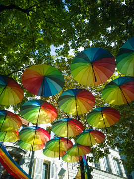 To prepare the Gay Pride in Paris, dozens of umbrellas in the colors of the rainbow were hung.