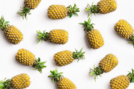 Pineapples on white background lay flat color image background resource.