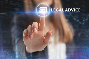 The concept of business, technology, the Internet and the network. A young entrepreneur working on a virtual screen of the future and sees the inscription: legal advice