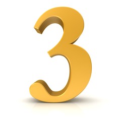 number 3 sign 3d golden