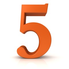 number 5 five orange 3d rendering sign isolated on white