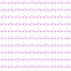 Seamless pattern, silhouette of pink flamingo with hearts