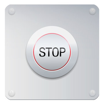 Stop button on a chrome panel to stop machines or instruments, but also injustices, oppressions, insults, addictions, missteps, increase, expansion, destruction or many other issues.