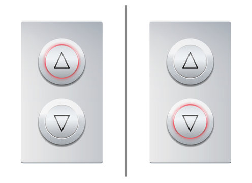 Lift call buttons with arrows to choose upwards or downwards. Isolated vector illustration on white background.
