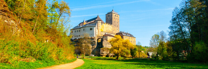 Fototapeta na wymiar Kost Castle in Bohemian Paradise, Czech Republic. Panoramic view from Plakanek Valley.