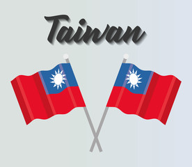 taiwan flags crossed over gray background, colorful design. vector illustration
