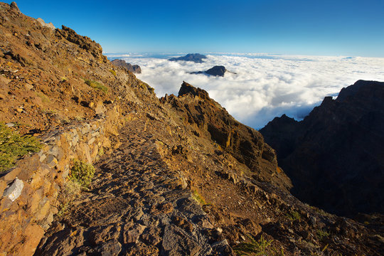 Mountain way above the crater Caldera de Taburiente, Island of La Palma, Canary Islands, Spain
