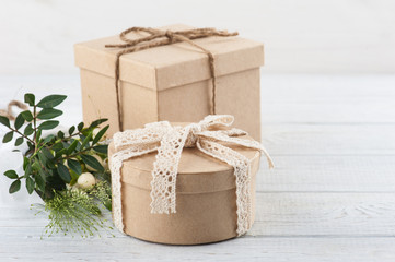 Rustic craft gift boxes with wild flowers
