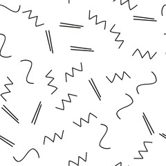 Seamless minimalist pattern. Geometric background with shapes, lines. Black and white color. Retro style 80s-90s.