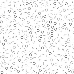 Seamless minimalist pattern. Geometric background with shapes, lines. Black and white color. Retro style 80s-90s.