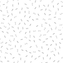 Fototapeta premium Seamless minimalist pattern. Geometric background with shapes, lines. Black and white color. Retro style 80s-90s.
