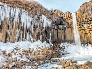 Svartifoss waterfall in winter season, Iceland