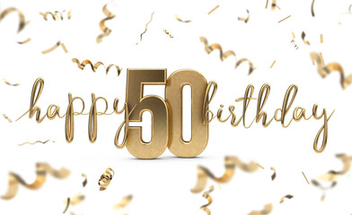Happy 50th birthday gold greeting background. 3D Rendering