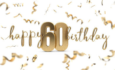Happy 60th birthday gold greeting background. 3D Rendering - Powered by Adobe