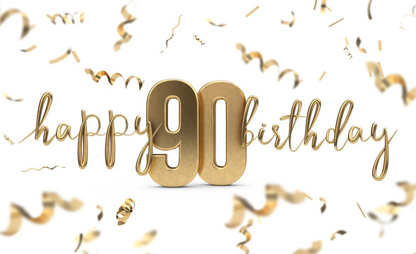 Happy 90th birthday gold greeting background. 3D Rendering