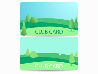Club card with a golf course. Membership in a golf club. Field with a hole and a flag. Vector illustration
