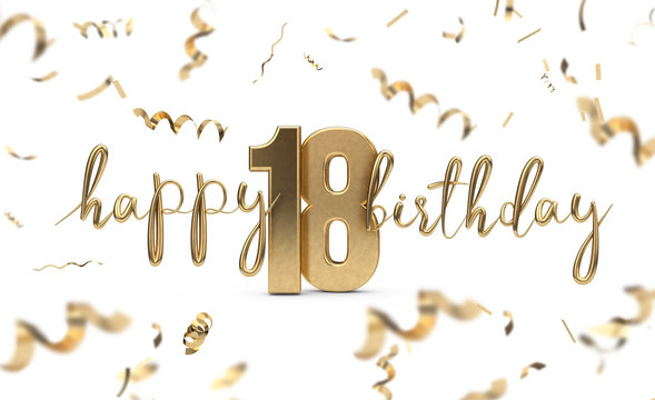 Happy 18th birthday gold greeting background. 3D Rendering