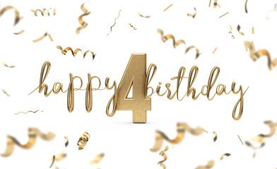 Fototapeta premium Happy 4th birthday gold greeting background. 3D Rendering