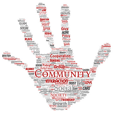 Vector Conceptual Community, Social, Connection Hand Print Stamp Word Cloud Isolated Background. Collage Of Group, Teamwork, Diversity, Friendship, Communication, Inclusion, Care, Respect Concept