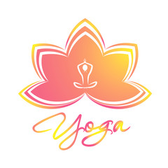 Vector illustration of a pink yellow yoga symbol.