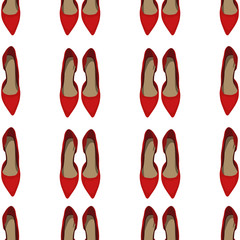 Vector Seamless of Red Woman's Shoes on White Background, View from Above