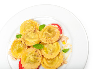 Traditional italian ravioli isolated on white background