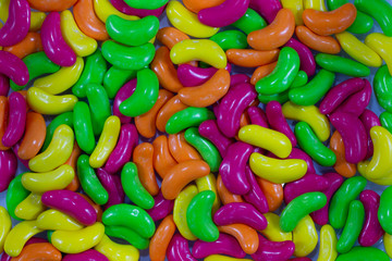 colorful sweet banana shape . sugar yummy candy background . 