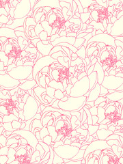 Pattern of pink peony flowers on a beige background