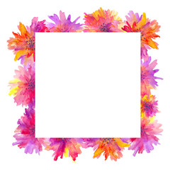 Watercolor template with flowers, hand drawn illustration