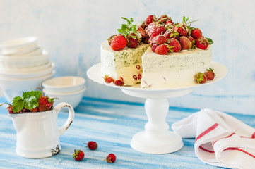 Strawberry and Basil Ice Cream Cake
