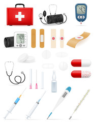 medical set icons equipment tools and objects stock vector illustration