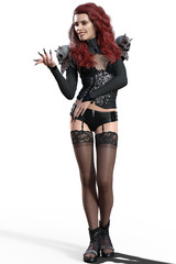 Dark Fantasy Girl a goth dark fancy outfit with long black claws and sculs. 3d render