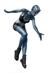 Fantasy Magic Girl with a shining blue skin. 3d render