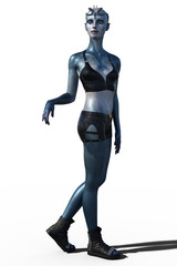 Fototapeta premium Fantasy Magic Girl with a shining blue skin. 3d render