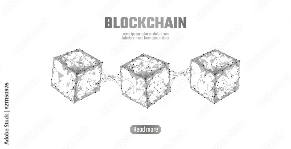 Sticker blockchain cube chain symbol on square code big data flow information. gray white neutral presentati