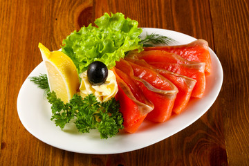 Sliced salmon