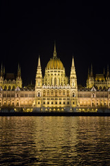 Fototapeta na wymiar Parliament Building and river Danube at Night, Budapest, Hungary
