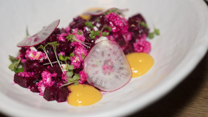Beetroot and goat cheese salad