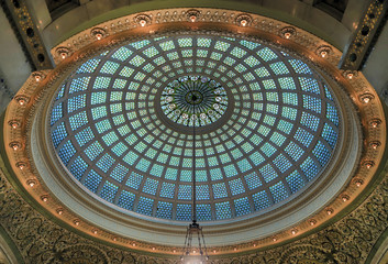 Chicago, Illinois, USA - June 22, 2018 - View of the interior and of the dome at the Chicago...